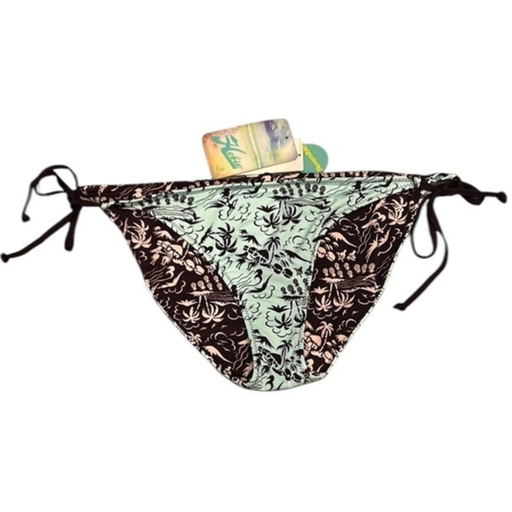 Hobie reversible blue brown floral swim bikini bottom size XL
